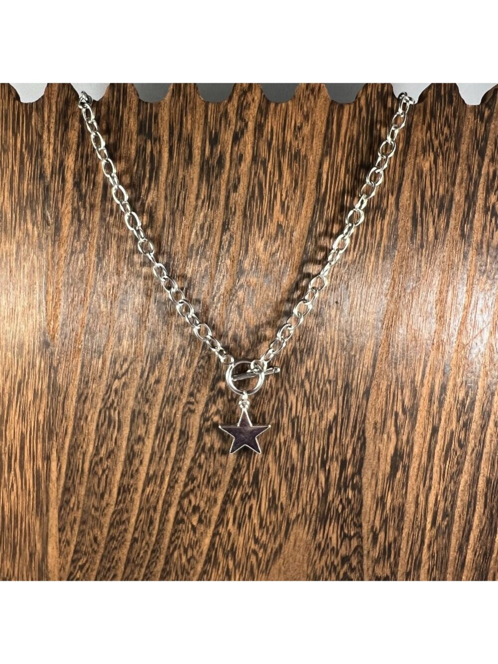Silver Chain Necklace With Star Pendant & Toggle Clasp For Women